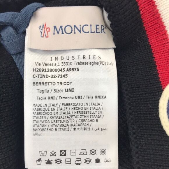 Moncler Black Beanie with Red and White Stripe - Picture 7 of 8